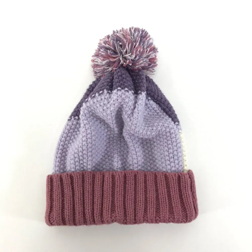 Vince Camuto Knit Pom Pom Beanie Women's OS Purple Colorblock Outdoor Winter